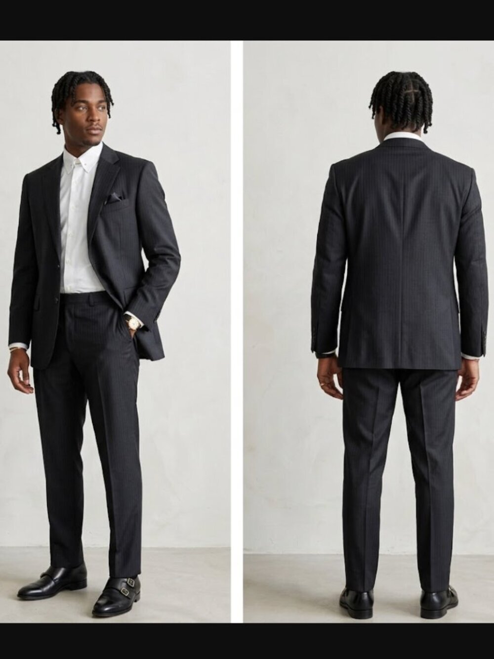2/$100 Studio Milano Black Pinstripe 100% Wool Suit SZ 48x42